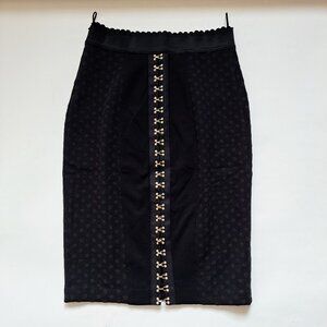 VDP Italian Black Polka Dot Pencil Straight Skirt with Hooks Size 40 / S